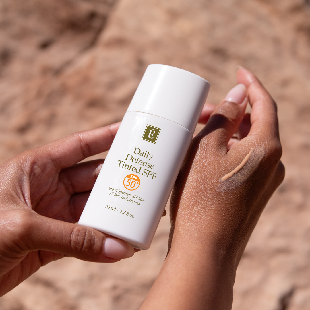 Eminence Organics Daily Defense Tinted SPF used in the summer